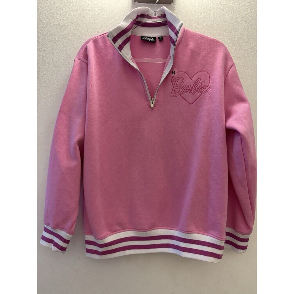 Women's Barbie Pink 1/4 Zip Pullover Sweatshirt Track TOP Size M EUC
